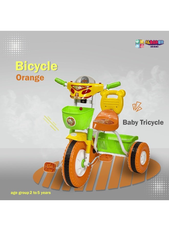 البدر دراجة توازن للأطفال بعمر 2-5 سنوات، دراجة ثلاثية العجلات للأطفال بموسيقى وأضواء مع مقعد واحد وسلة من البدر، برتقالي - Image 2